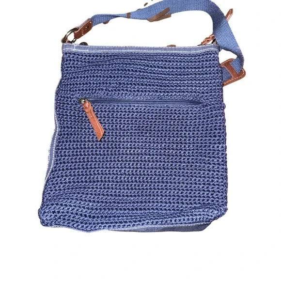 The Sak Crossbody Navy Blue Crochet Tassel Charm Zipper Pocket Bag Purse - Picture 7 of 12